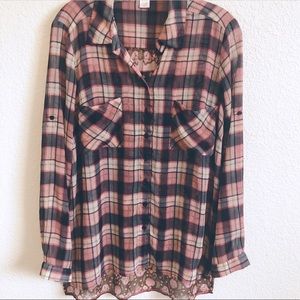 Band of Gypsies Sheer Plaid Button Down Shirt